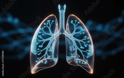 Stunning 3D rendering of human lungs, showcasing the respiratory system and intricate details for medical, science, and health presentations