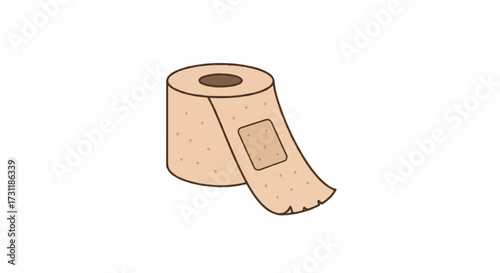 A minimalist flat icon illustration of a plaster bandage roll and wound tape, symbolizing healing and first aid, isolated on a clean background, representing care and recovery.