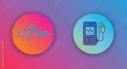 Stylized icon of an audiology device displaying a sound wave pattern, symbolizing a hearing test and ear health examination in a clean 2D flat design illustration.
