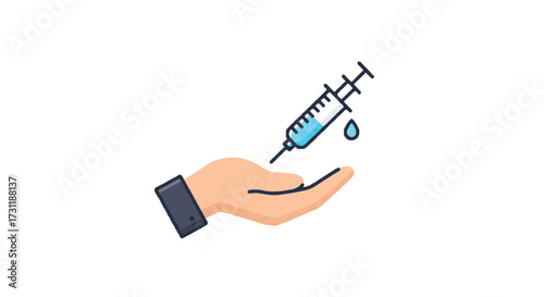 A compassionate vector illustration depicting a caring hand gently supporting a child vaccination symbol, emphasizing healthcare, protection, and global immunity efforts.