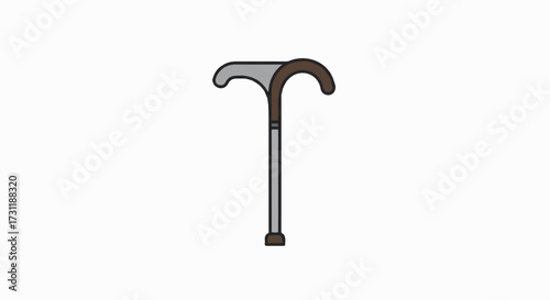 A vibrant stylized icon depicting a senior care walking stick, clearly symbolizing elder support, mobility assistance, and independence, presented in a clean, isolated 2D flat illustration.