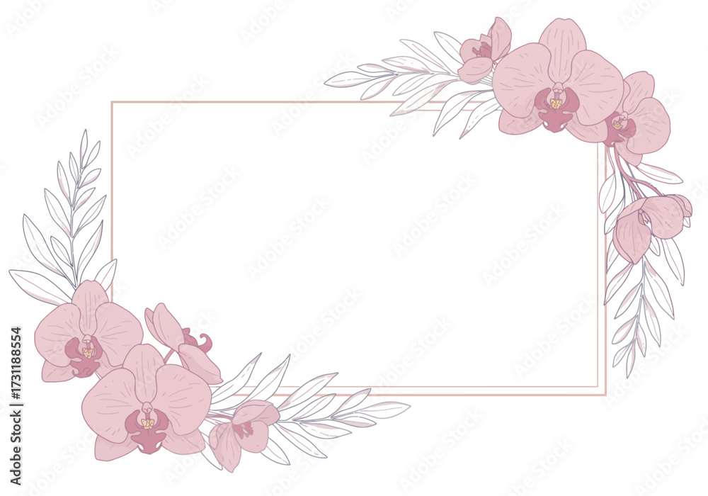 Fototapeta premium Elegant Pink Orchid Floral Frame Design.