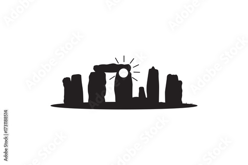 Stonehenge silhouette design with sun illustration Minimalist Prehistoric Landmark Icon