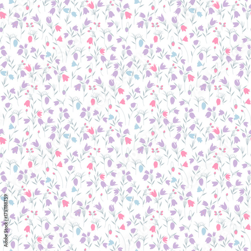 Purple flower pattern. Ditsy floral seamless pattern. Cute small little flower background. Repeat pattern. Ditsy print. Surface design. Ditsy floral flower pattern for fashion, fabric, wallpaper 