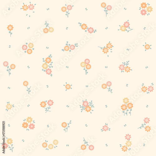 Flower pattern. Ditsy floral seamless pattern. Small little flower background. Repeat pattern. Ditsy print. Botanic surface design. Ditsy floral flower pattern for fashion, fabric, wrapping, decor