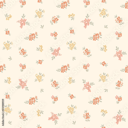 Flower pattern. Cute ditsy floral seamless pattern. Small little flower on light background. Repeat pattern. Ditsy print. Wallpaper surface design. Ditsy floral flower pattern for fashion, fabric