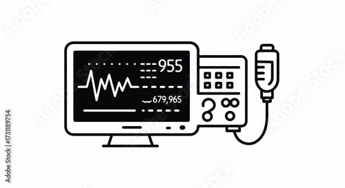 A clean vector illustration of an intensive care monitor, clearly depicting an ICU symbol with essential vital signs, isolated on a white background for medical and healthcare applications.