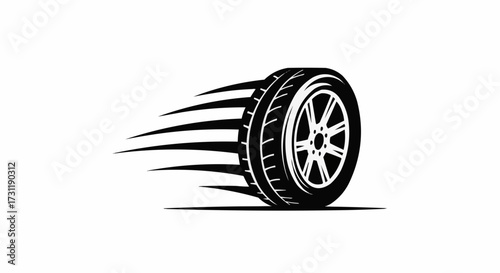Dynamic tire with motion trails showcases speed and performance, ideal for automotive or racing themes, symbolizing movement and power in a modern design