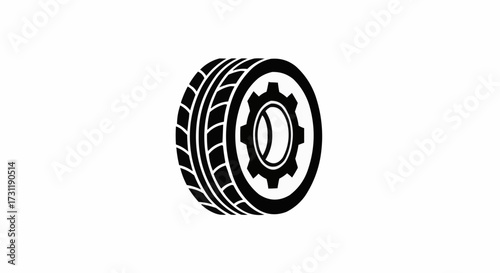 Automotive excellence illustration featuring a tire and gear symbol, perfect for conveying mechanical expertise, vehicle repair, or car service promotions