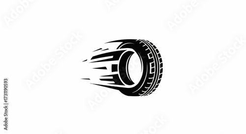 Dynamic tire speeding with motion blur effect, perfect for automotive logos, racing designs, and high-performance branding showcasing speed and agility