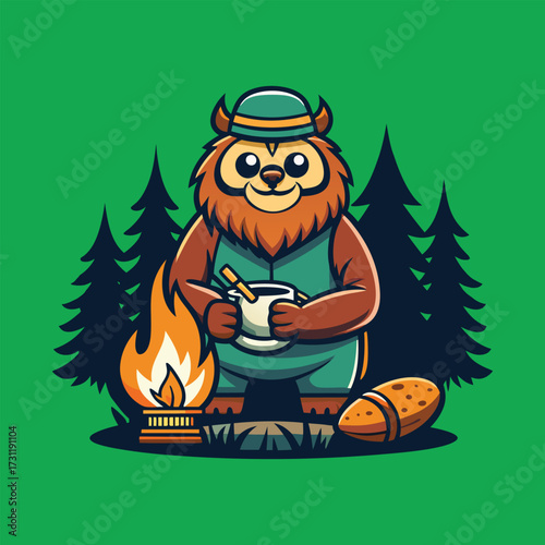 Sasquatch roasting marshmallows over a campfire svg