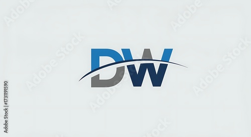Lettering dw logo on white background with curved element