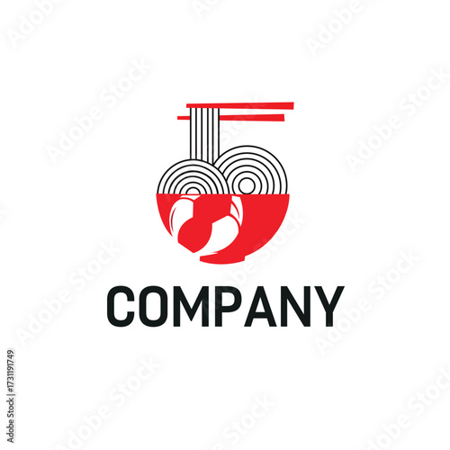 Noodles in bowl food restaurant logo design template