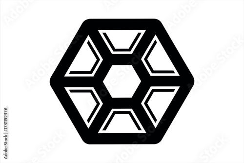Black abstract geometric hexagon shape with internal hexagonal structure vector