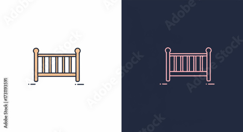 A minimalist vector illustration depicting a delicate neonatal crib outline, clearly showing an isolated infant bed essential for newborn care and early childhood development.