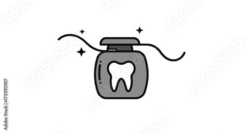 A clean and modern vector illustration features a minimalist dental floss icon, perfectly isolated, representing essential oral hygiene and daily dental care.