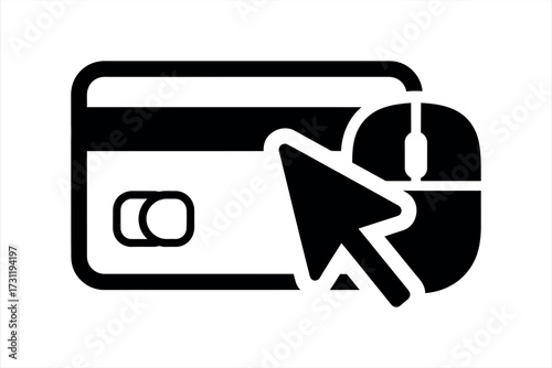 Black credit card icon with computer mouse and cursor for online payment e-commerce