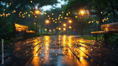 Rainy Night in the Park: A Serene and Magical Atmosphere