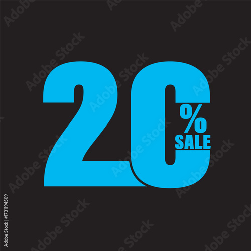 Promotional sale discount of 20 percent off with a bold, modern, and minimalist design on a black background, creating a visually striking and impactful message