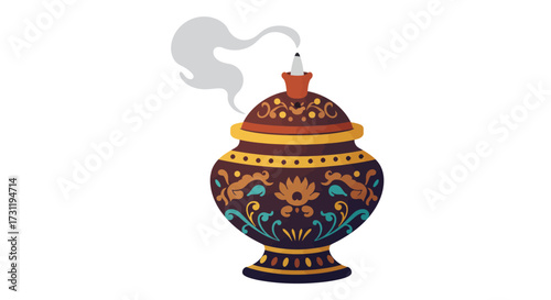 Decorated incense burner releasing smoke