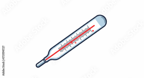 Stylized vector illustration of a mercury thermometer icon showing an elevated temperature, symbolizing a fever check or medical diagnosis isolated on a clean background.