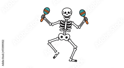 Skeleton dancing with maracas bones visible