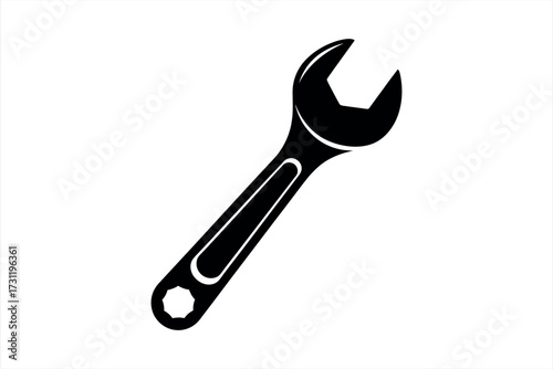Black open end wrench tool isolated on white background graphic spanner