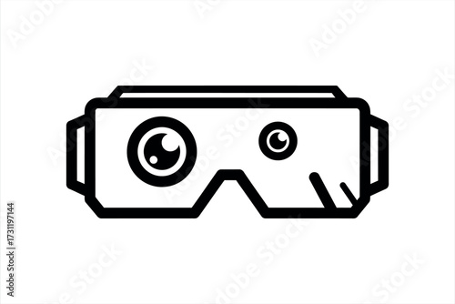 Black outline icon of virtual reality headset with cartoon eyes VR headset VR goggles