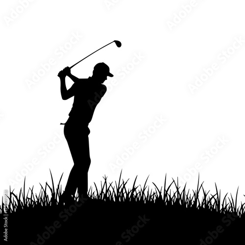 silhouette of a golf player, silhouette, golf, sunset, sport, golfer, vector, sky, woman, swing, illustration, boy, sword, sun, black, grass, people, men, fitness, green, club, playing