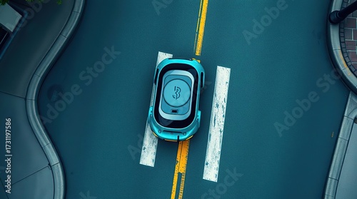 Autonomous Car City Street Top View.