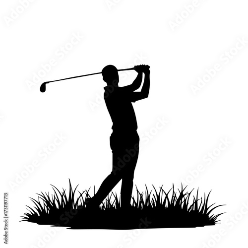 silhouette of a golf player, silhouette, golf, sunset, sport, golfer, vector, sky, woman, swing, illustration, boy, sword, sun, black, grass, people, men, fitness, green, club, playing