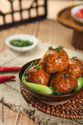 Fotografie Chinese Lions Head Meatballs Braised Specialty Dish Traditional Banquet Food