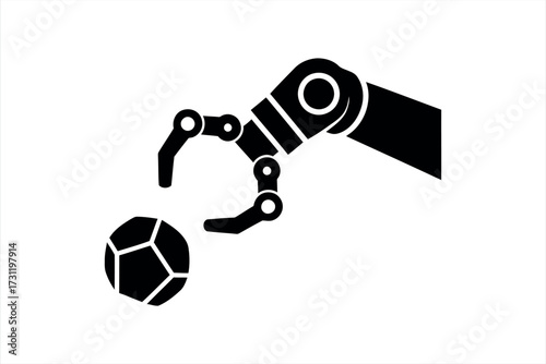 Black robotic arm grasping a soccer ball on white background robot arm robotic gripper