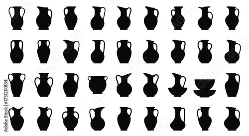 A collection of black silhouettes representing various ancient pottery vessels and cups