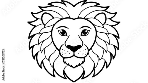 Illustration of a lion's face with a detailed mane outlined in black on a white background design element