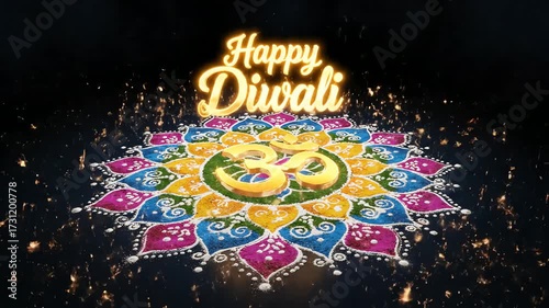 4k, diwali image featuring a colorful Rangoli design, intricately created on a dark surface with festive lighting, enhancing the celebratory mood for a vibrant display.