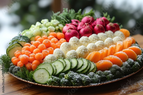 Plate of vegetables and dip on table.