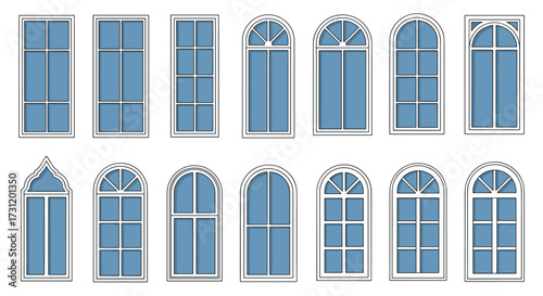 A collection of various architectural window designs and styles for residential and commercial buildings.