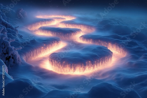 Fire burning in snowy landscape.