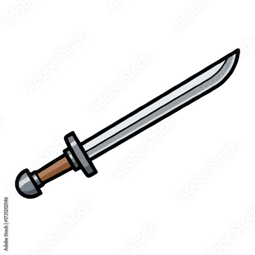 Sharp, gleaming sword with wooden handle and silver blade, representing combat, history, or fantasy