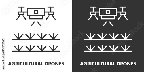 Agricultural Drones Icon Filled Outline Vector Illustration in Black and White