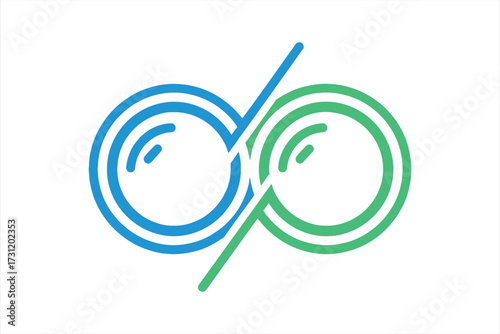 Blue and green interlocking circles with diagonal line graphic abstract background