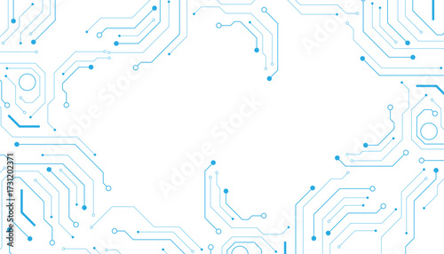 Technology blue circuit diagram on white background. High-tech circuit board connection system.Vector abstract technology on white background.