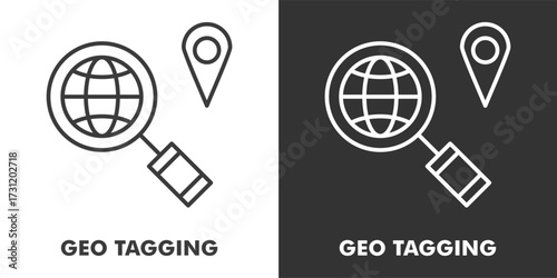 Geo Tagging Icon Filled Outline Vector Illustration in Black and White