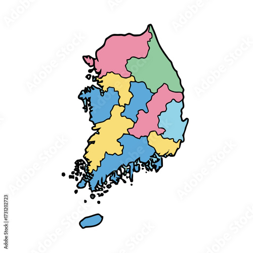 Colorful map south korea divided into administrative regions, showcasing the countrys geography and political divisions