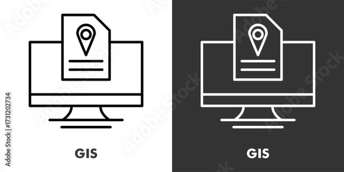 GIS Icon Filled Outline Vector Illustration in Black and White