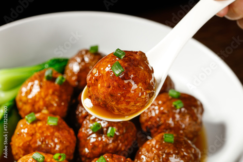 Braised Meatballs in Savory Sauce with Green Onions - Specialty Banquet Dish