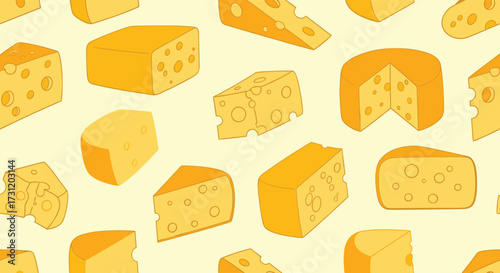 A delightful assortment of various cheese varieties displayed in a repeating pattern.