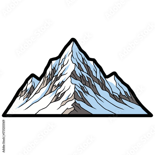 Cartoon snowcapped mountain range, with sharp peaks and icy slopes