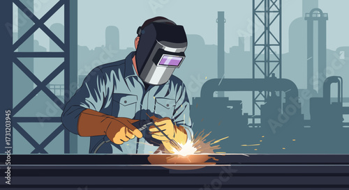 Skilled Welder at Work A Craftsman Forging Metal with Precision and Expertise in an Industrial Setting